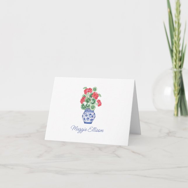 Chinoiserie Vase of Red Geraniums Dankeskarte (Vorderseite)