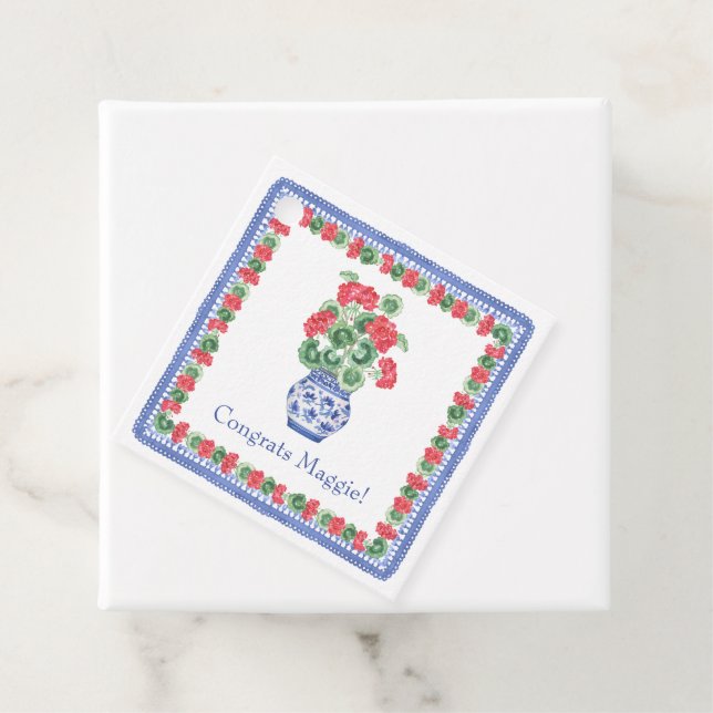 Chinoiserie Vase of Red Geraniums Geschenkanhänger (Beispiel)