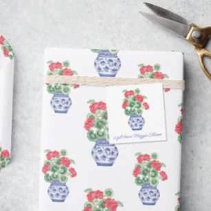 Chinoiserie Vase of Red Geraniums - Geschenkvorfüh Mitteilungskarte