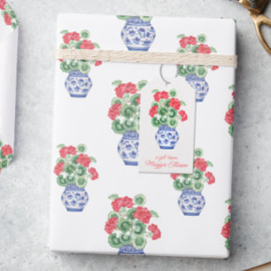 Chinoiserie Vase of Red Geraniums Personalisiert Geschenkanhänger