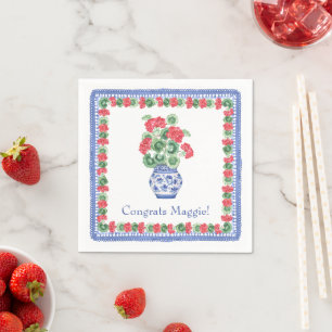 Chinoiserie Vase of Red Geraniums Serviette