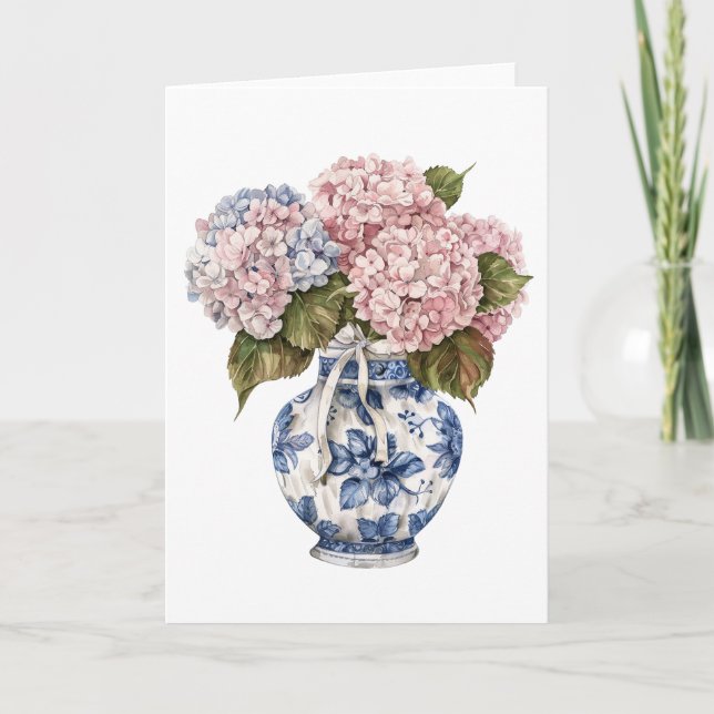 Chinoiserie Vase Ribbon Hydrangea Blank Gruß Karte (Vorderseite)