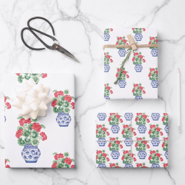 Chinoiserie Vases of Red Geraniums Geschenkpapier Set (Vorderseite)