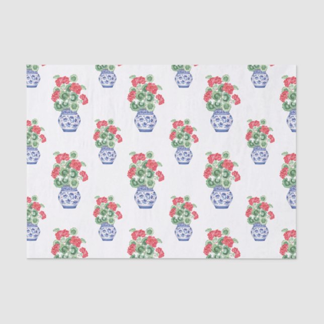 Chinoiserie Vases of Red Geraniums Seidenpapier (Vorderseite)