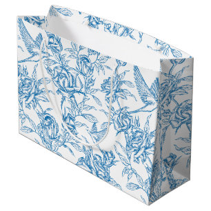 Chinoiserie Vintage Blaue Rose Blumenmuster Vogel Große Geschenktüte
