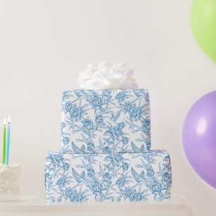 Chinoiserie Vintage Blaue Rose Blumenvogel Geschenkpapier