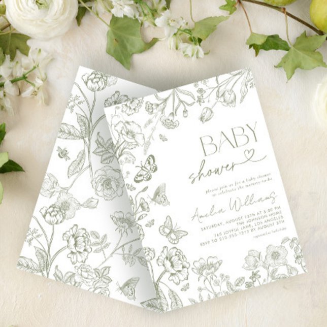 Chinoiserie Vintage Blumengeschirr Grüne Babydusch Einladung (Von Creator hochgeladen)