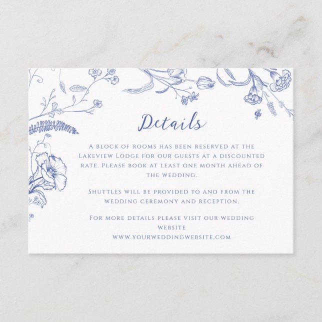 Chinoiserie Vintage Kalligrafie Hochzeitdetails Begleitkarte (Vorderseite)