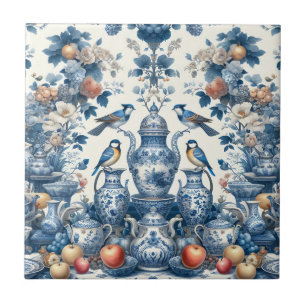 Chinoiserie Vintage Style Vögel & Vasen Kissen Fliese