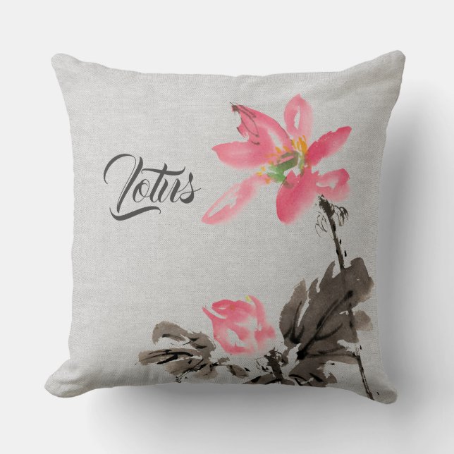 Chinoiserie Vintage Tintenpatronen Malerei Blumen  Kissen (Vorderseite)