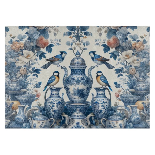 Chinoiserie Vintage Vögel & Vasen Schneidebrett (Vorderseite)