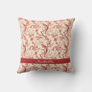 Chinoiserie-Vogel asiatisches Floral Rot Pink Kissen