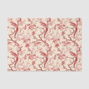 Chinoiserie-Vogel-Asien-Blumen-Rot-Rosa-Decoupage Seidenpapier