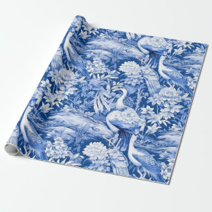 Chinoiserie-Vögel Blau-Weiß-Malerei Geschenkpapier