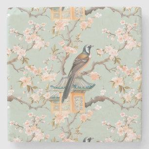 Chinoiserie Vogel & Blüten Marmor Stein Untersetze Steinuntersetzer