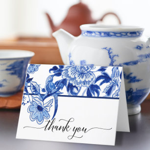 Chinoiserie Vogel Floral Blau Weiß Brautparty Dankeskarte