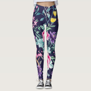 Chinoiserie Vögel und Blume Mitternachtsblauer Le Leggings