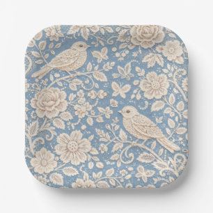 Chinoiserie-Vogel- und Blumenmuster nahtlos Pappteller