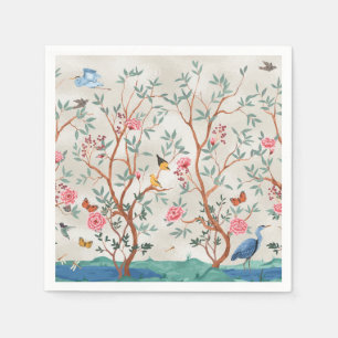 Chinoiserie-Wandbild mit Reihern und Blumen Serviette