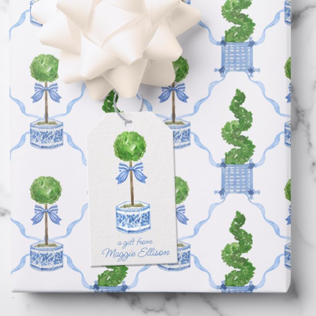 Chinoiserie Wasserfarben Bow Topiary Geschenkartik Geschenkanhänger (Von Creator hochgeladen)
