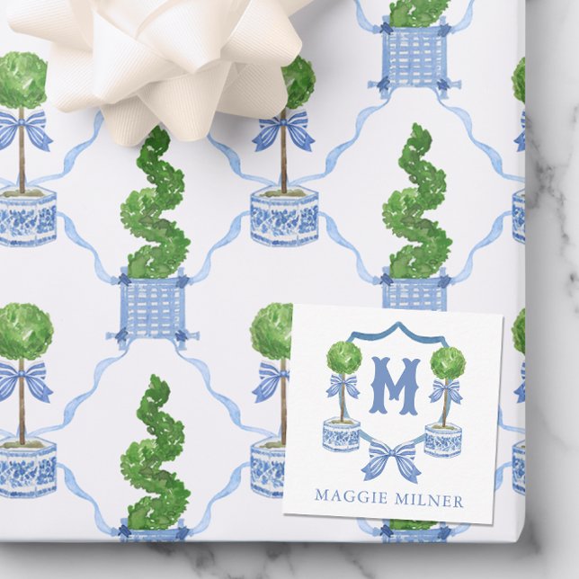 Chinoiserie Wasserfarben Wappen Topiary Monogram Mitteilungskarte (Von Creator hochgeladen)