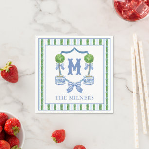 Chinoiserie Wasserfarben Wappen Topiary Monogram Serviette