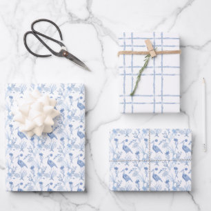 Chinoiserie Watercolor Blue Hering Wrapping Paper Geschenkpapier Set