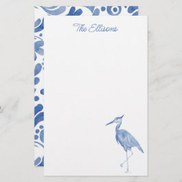 Chinoiserie Watercolor Blue Heron Bird Magazine Briefpapier