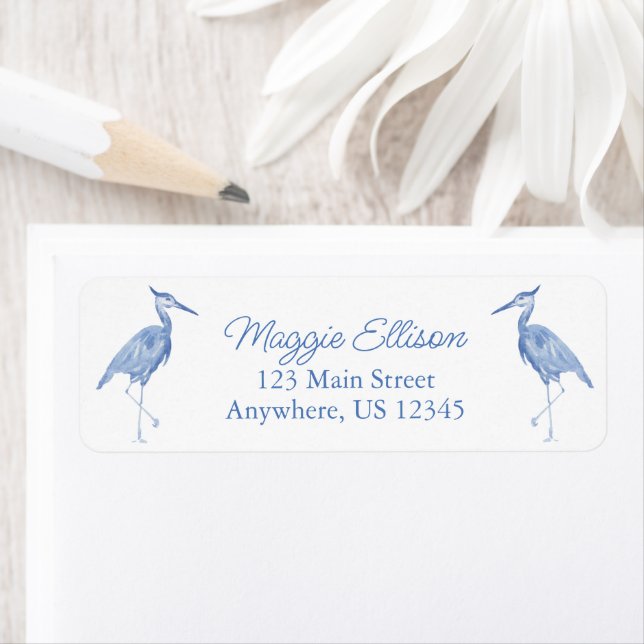 Chinoiserie Watercolor Blue Heron Rücksendeadresse (Insitu)