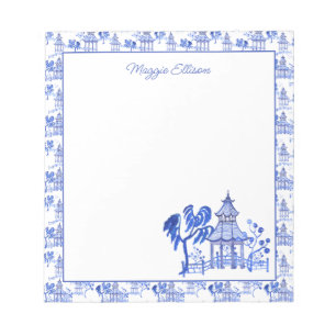 Chinoiserie Watercolor Blue Pagoda Notizblock