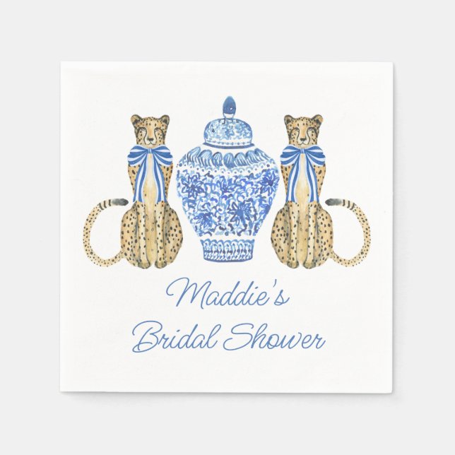 Chinoiserie Watercolor Bow Cheetah Ginger Jar Serviette (Vorderseite)