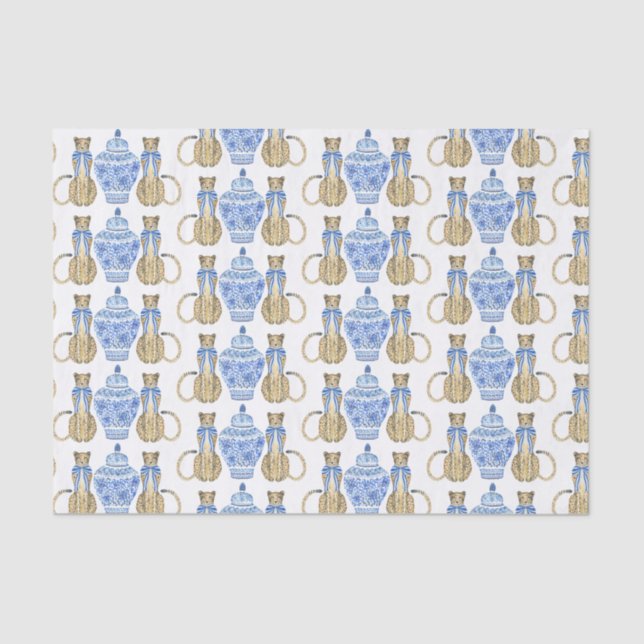 Chinoiserie Watercolor Bow Cheetah Seidenpapier (Vorderseite)