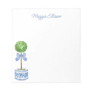 Chinoiserie Watercolor Bow Topiary Notepad Notizblock