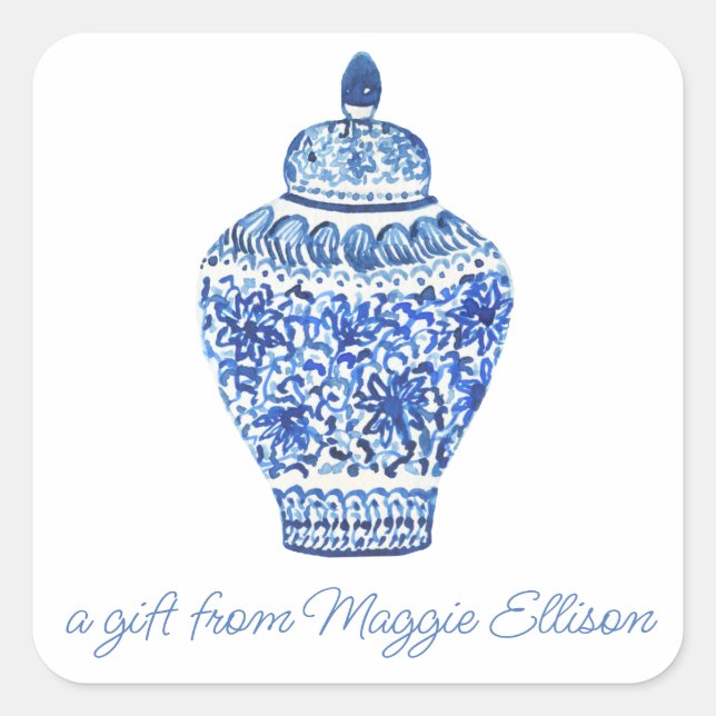 Chinoiserie Watercolor Ginger Jar Gift Stickers (Vorderseite)