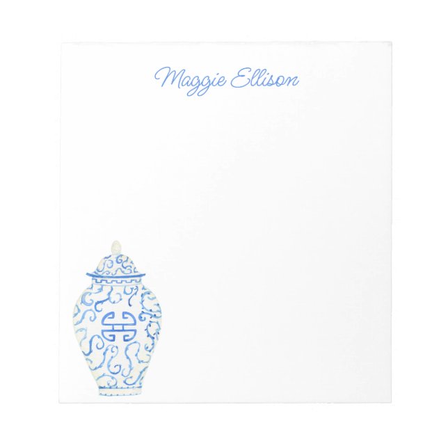 Chinoiserie Watercolor Ginger Jar Notepad Notizblock (Vorderseite)