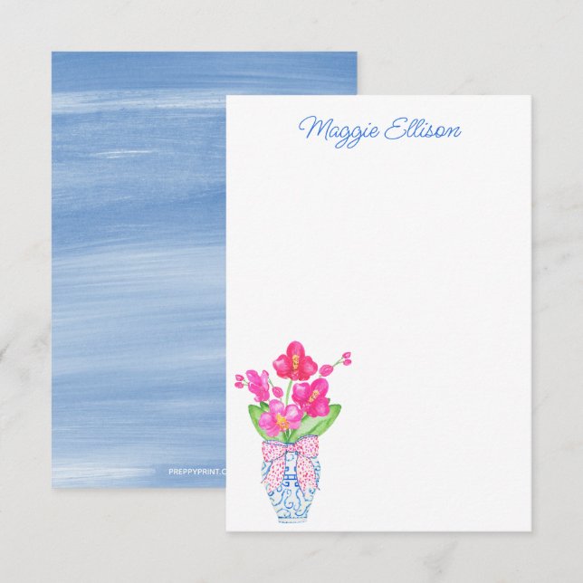 Chinoiserie Watercolor Ginger Jar Orchids Dankeskarte (Vorne/Hinten)