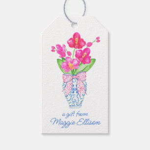 Chinoiserie Watercolor Ginger Jar Orchids Geschenk Geschenkanhänger