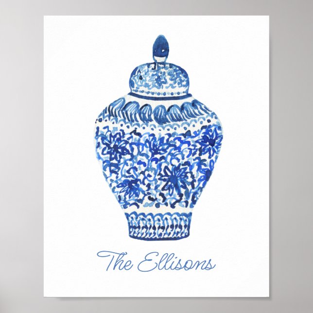 Chinoiserie Watercolor Ginger Jar Poster (Vorne)