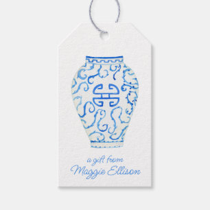Chinoiserie Watercolor Ginger Jar Vase Gift Tags Geschenkanhänger