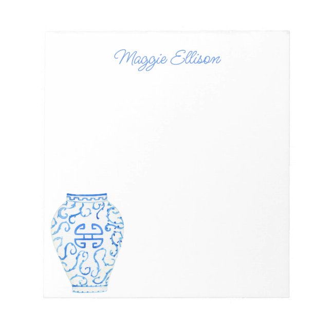 Chinoiserie Watercolor Ginger Jar Vase Notepad Notizblock (Vorderseite)