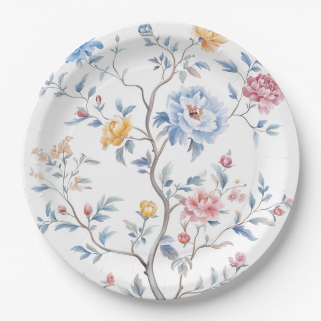 Chinoiserie Watercolor Muster Pappteller (Vorderseite)