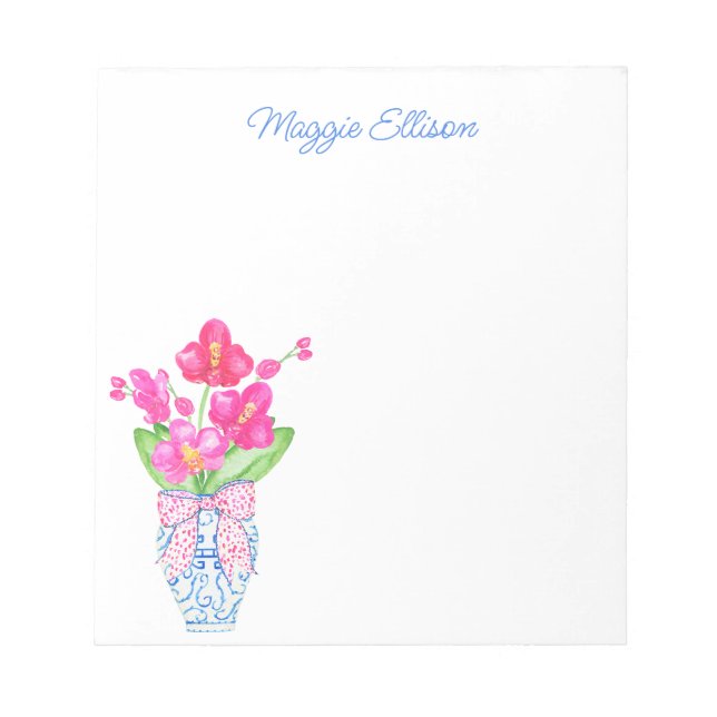Chinoiserie Watercolor Orchids Ginger Jar Notepad Notizblock (Vorderseite)