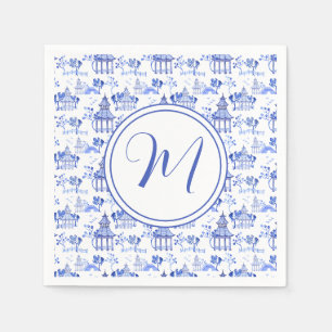 Chinoiserie Watercolor Pagoda Muster Monogramm Serviette