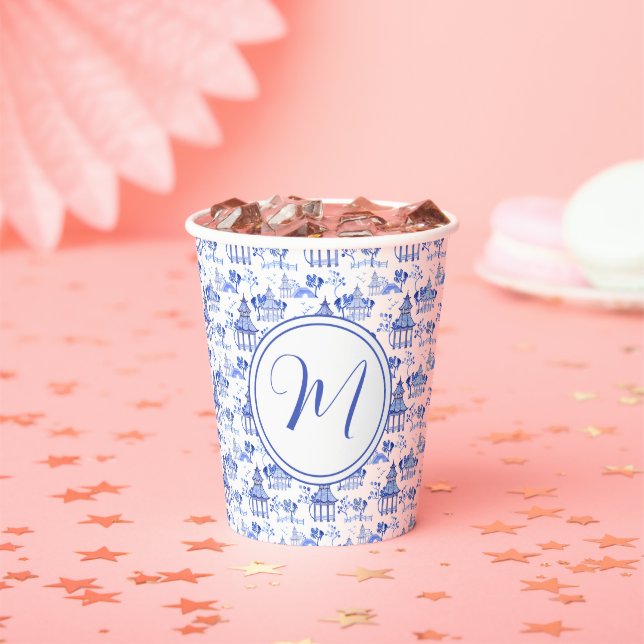 Chinoiserie Watercolor Pagoda Muster Pappbecher (Insitu)