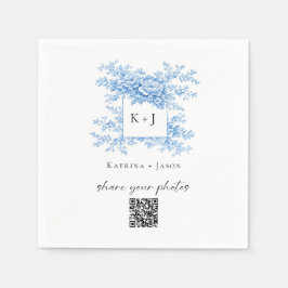 Chinoiserie Wedding Blue Floral QR Share Photos Serviette