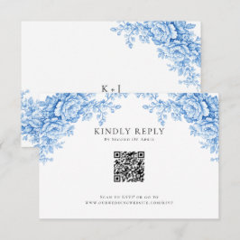 Chinoiserie Wedding Minimal Monogram RSVP QR Code Karte