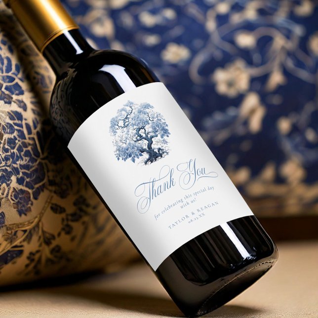 Chinoiserie Wedding Tree Motif Vielen Dank, ID1094 Weinetikett (Von Creator hochgeladen)