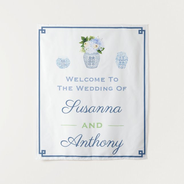 Chinoiserie Wedding Welcome Virtual Background Sti Wandteppich (Vorderseite)