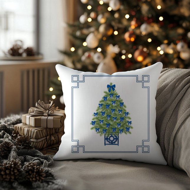 Chinoiserie Weihnachtsbaum Kissen (chinoiserie christmas tree holiday throw pillow)