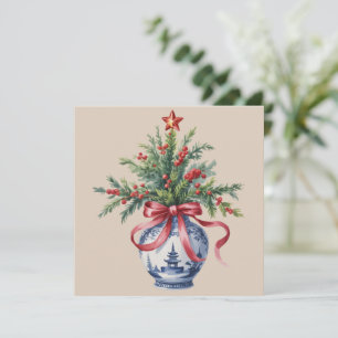 Chinoiserie-Weihnachtsbaum Roter Schleifen-Vase Vi Feiertagskarte